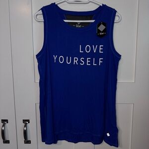 NWT LuLaRoe Rise Blue Tank Top with Black Mesh Love Yourself Size Large